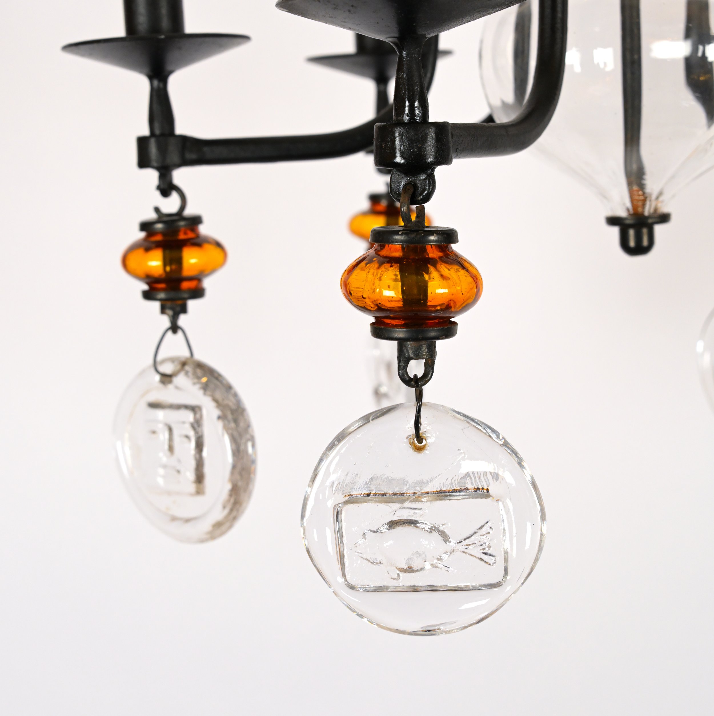 1960s Erik Hoglund Six Arm Orange Glass Chandelier — David Duncan